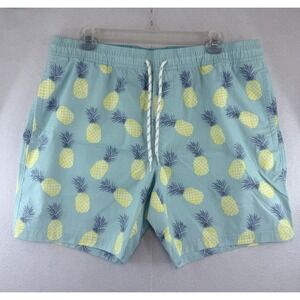 Goodfellow & Co Men's Tropical Pineapple Teal Size L Swim Trunks, 7" Inseam